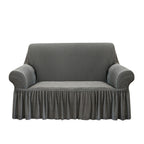 Grey Colored 2- Seater Sofa Cover with Ruffled Skirt