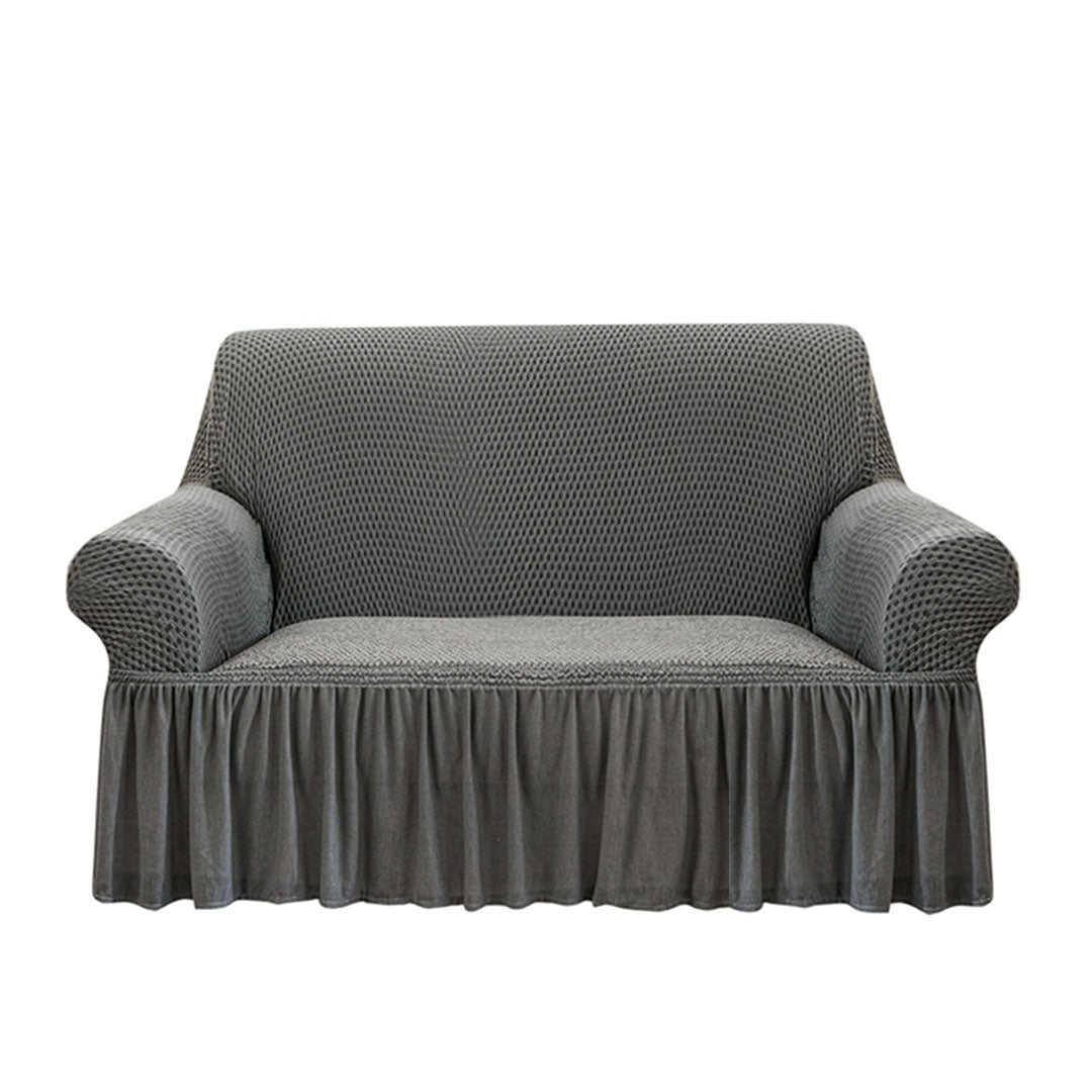 Grey Colored 2- Seater Sofa Cover with Ruffled Skirt