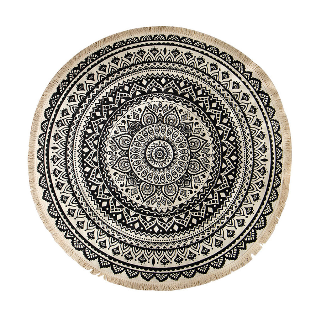 Black Carpet Soft Linen Bohemian Non-Slip Round Rug