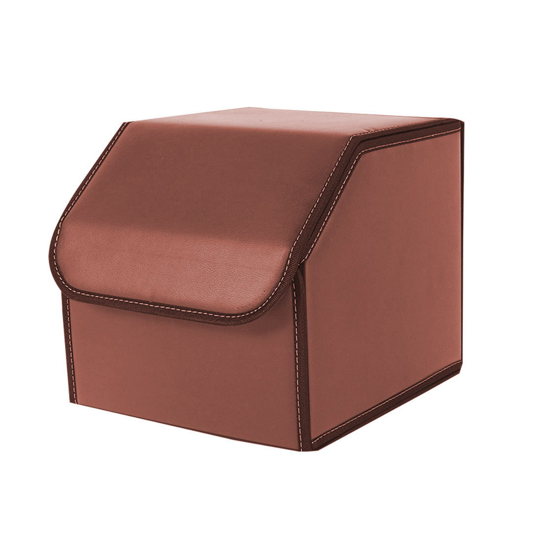 Leather Car Boot Foldable Trunk Cargo Organizer Box Coffee Small