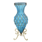 67cm Blue Glass Floor Vase with Metal Stand