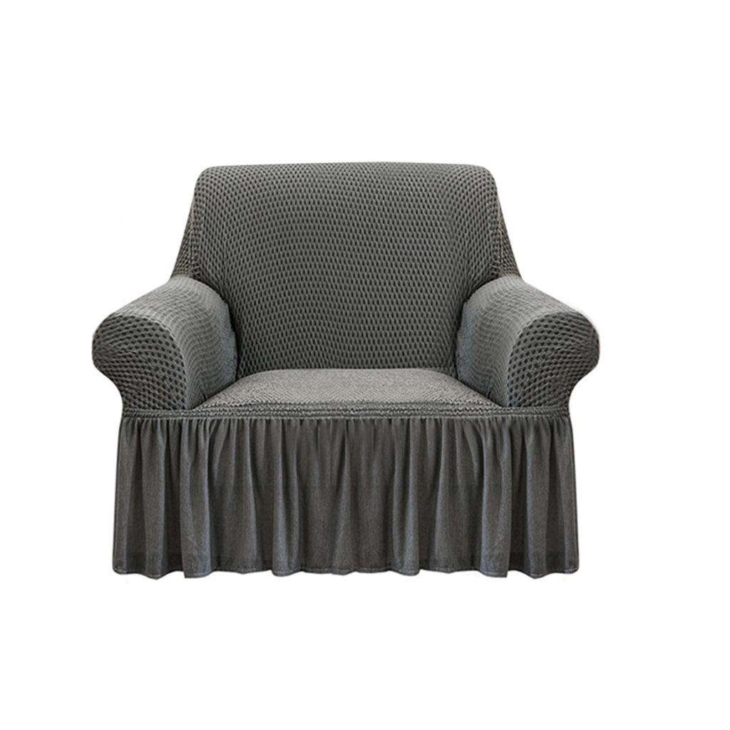 Grey Colored 1- Seater Sofa Cover with Ruffled Skirt