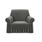 Grey Colored 1- Seater Sofa Cover with Ruffled Skirt
