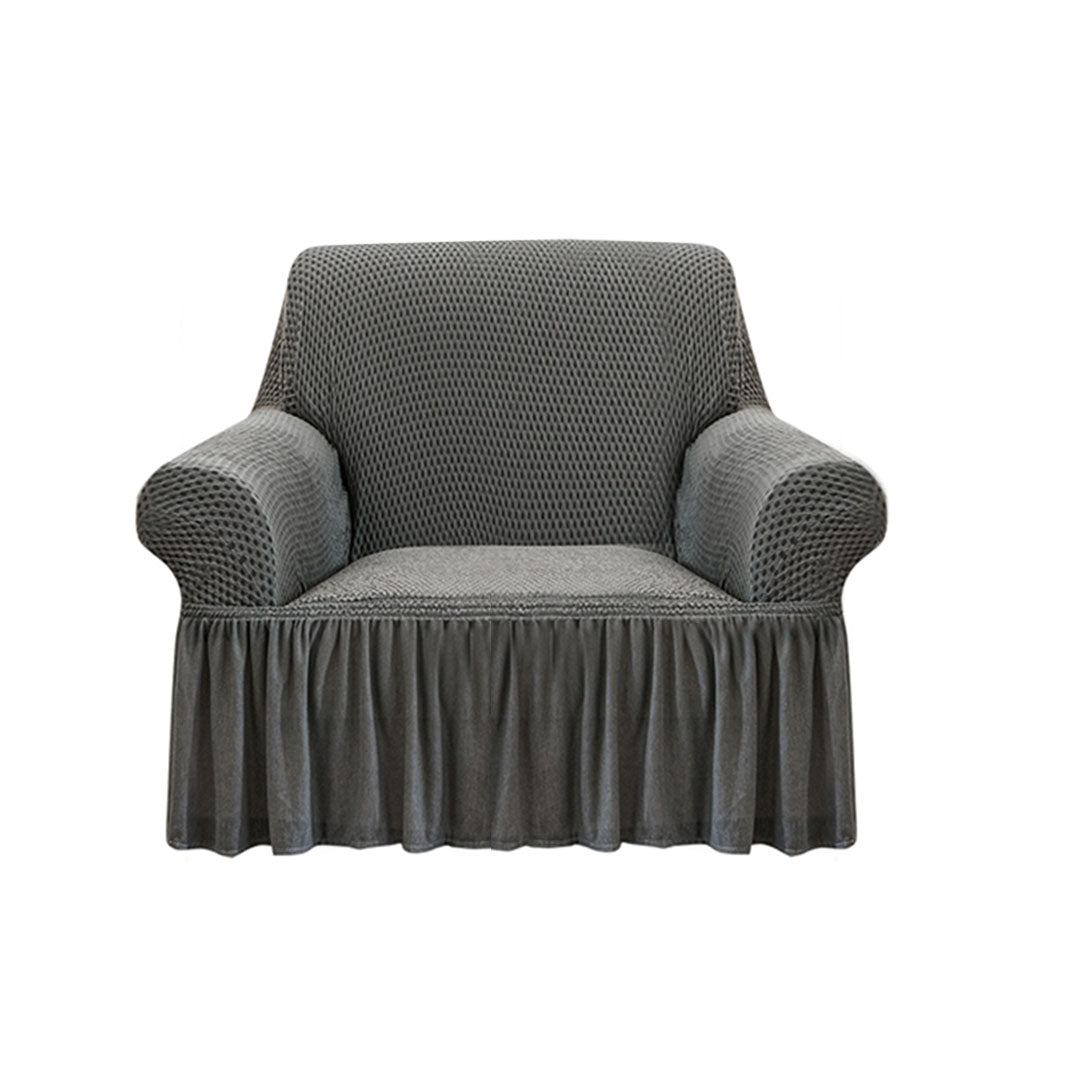 Grey Colored 1- Seater Sofa Cover with Ruffled Skirt