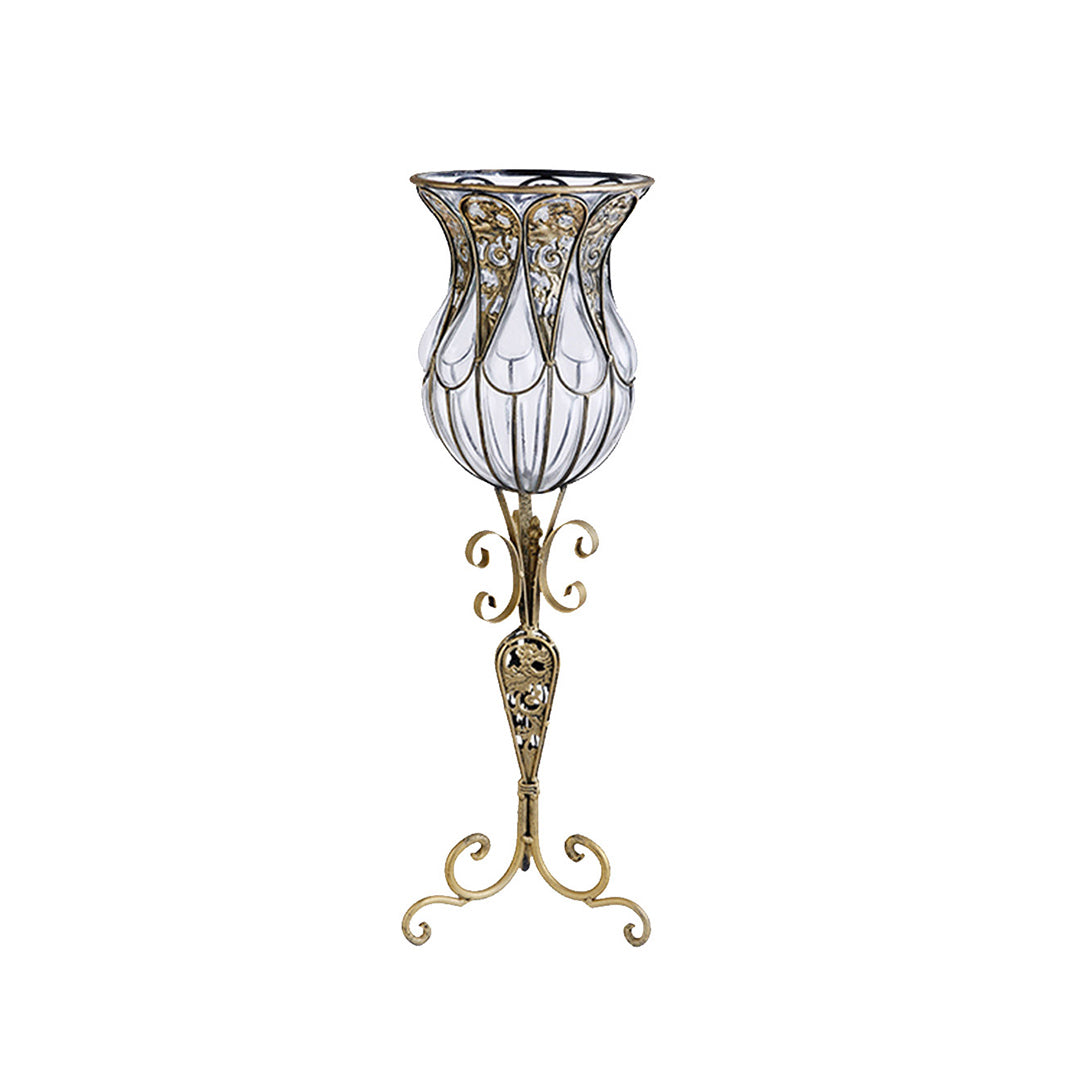 85cm European Clear Glass Floor Flower Vase with Tall Metal Stand