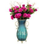51cm Blue Glass Floor Vase with 12pcs Artificial Flower Set