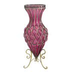 67cm Purple Glass Floor Vase with Metal Stand