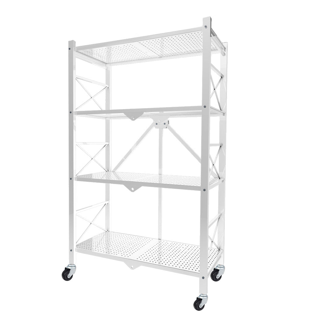 4 Tier White Foldable Display Stand with Wheels