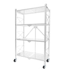 4 Tier White Foldable Display Stand with Wheels