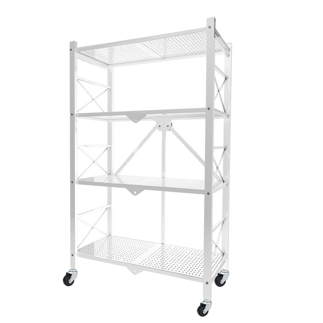 4 Tier White Foldable Display Stand with Wheels