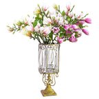 Clear Glass Cylinder Flower Vase with 6 Bunch 4 Heads Artificial Silk Magnolia denudata Set