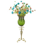 85cm Green Glass Floor Vase and 12pcs Blue Artificial Flower Set