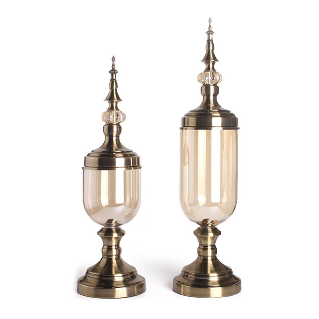 2x Clear Bronze Glass Vase with Lid Set