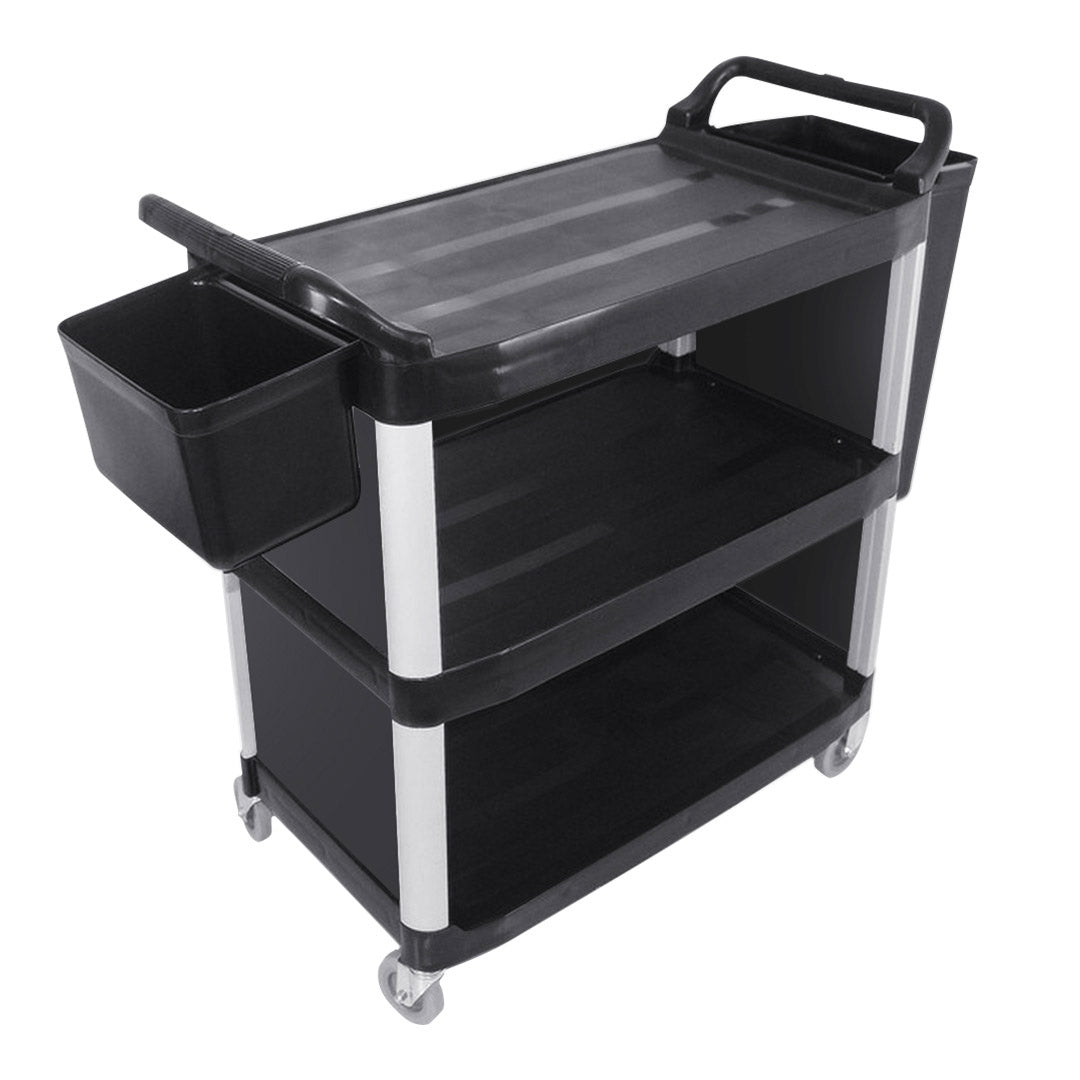 3 Tier Covered Utility Cart Black with Bins