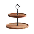 20cm 2 Tier  Brown Round Wooden Acacia board