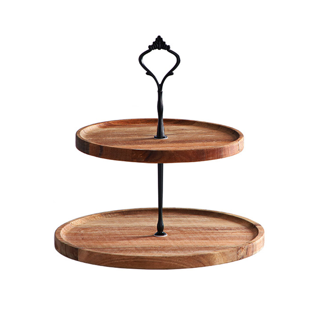 20cm 2 Tier  Brown Round Wooden Acacia board