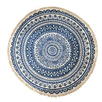 Dark Blue Carpet Soft Linen Bohemian Non-Slip Round Rug