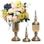 2x Clear Bronze Glass Vase with Lid and White Flower Set