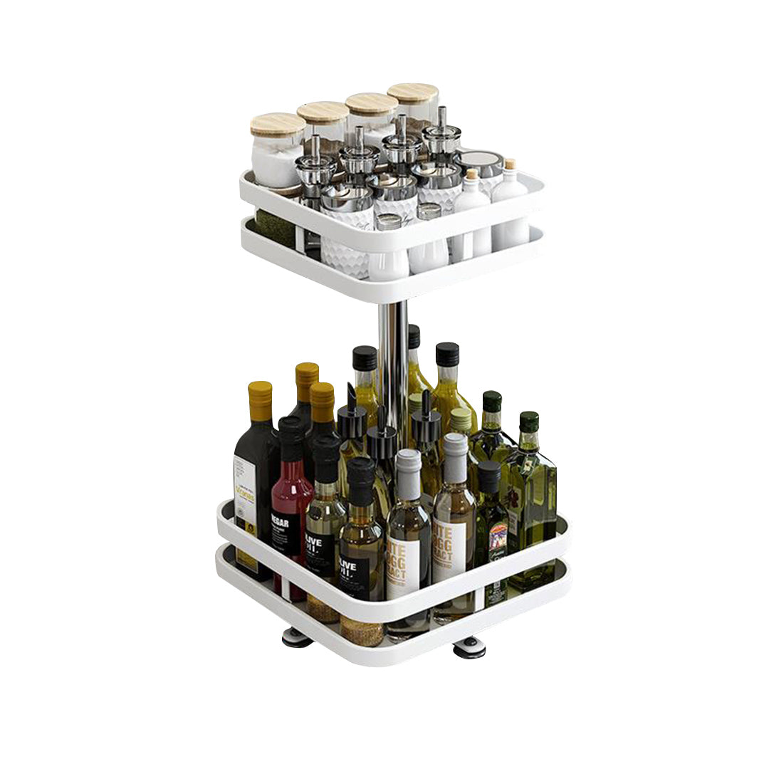 2 Tier White Square Multi-Function Kitchen Seasoning Organiser Shelf
