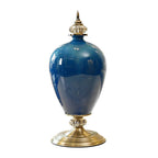 42cm Ceramic Vase with Gold Metal Base Dark Blue