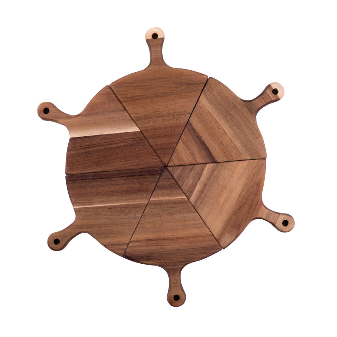 6pcs Brown Round Wood Pizza Server