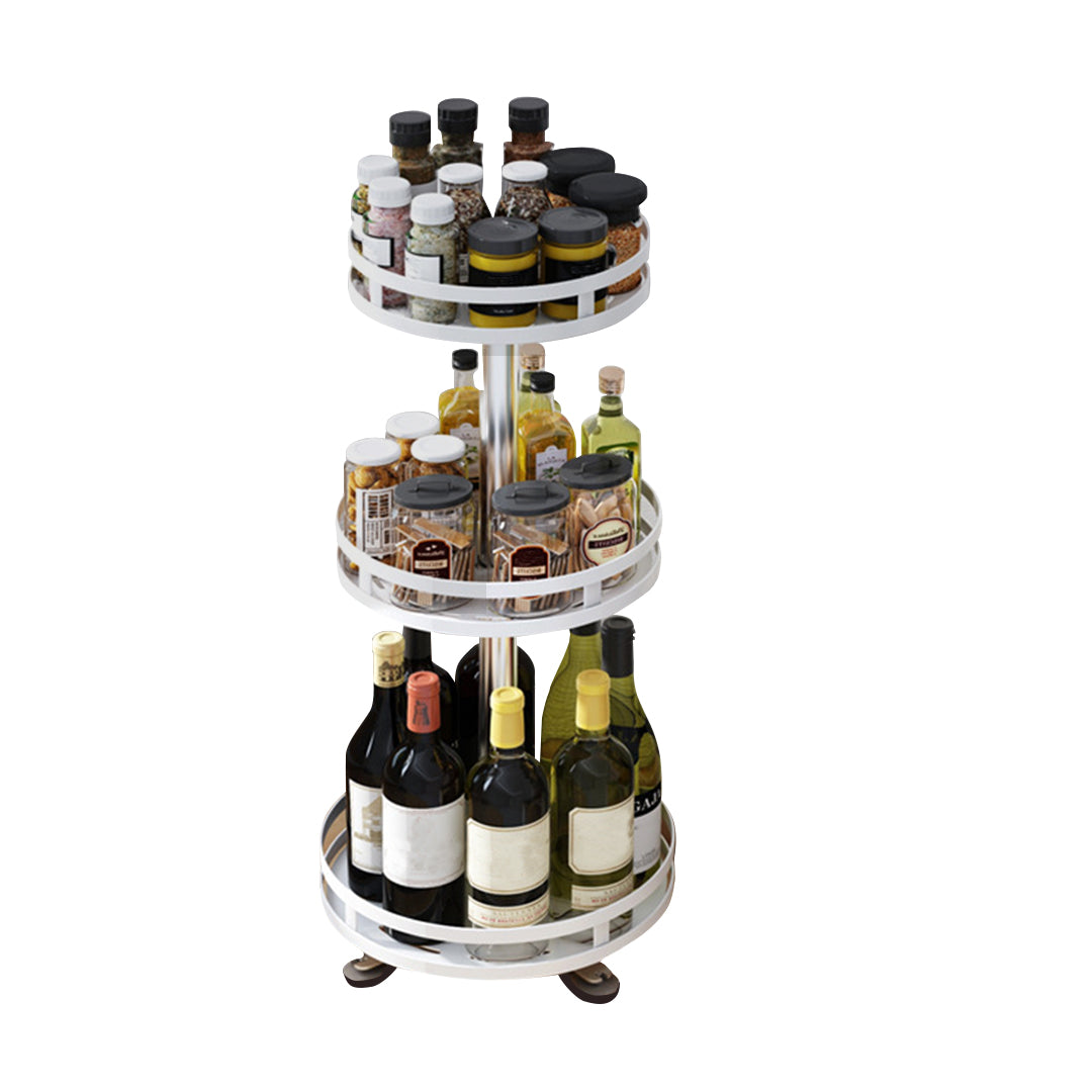 3 Tier White Round Multi-Function Kitchen Seasoning Organiser Shelf