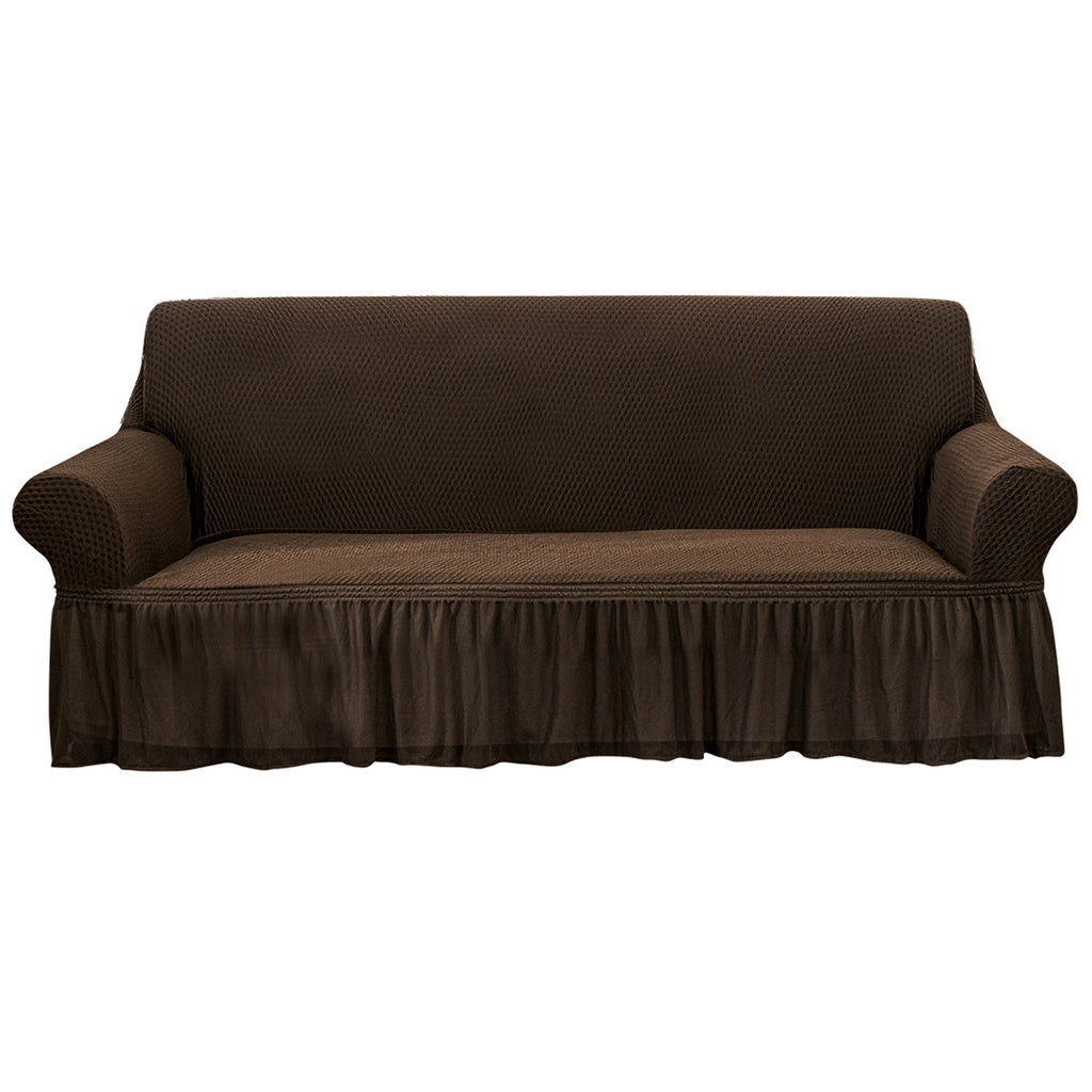 Coffee Colored 3- Seater Sofa Cover with Ruffled Skirt