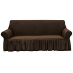 Coffee Colored 3- Seater Sofa Cover with Ruffled Skirt