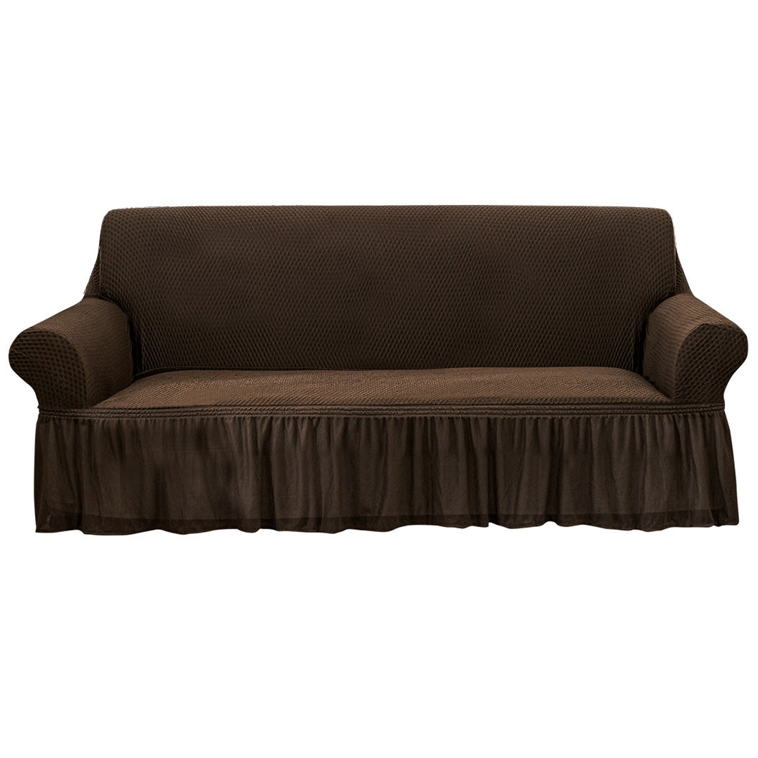 Coffee Colored 3- Seater Sofa Cover with Ruffled Skirt
