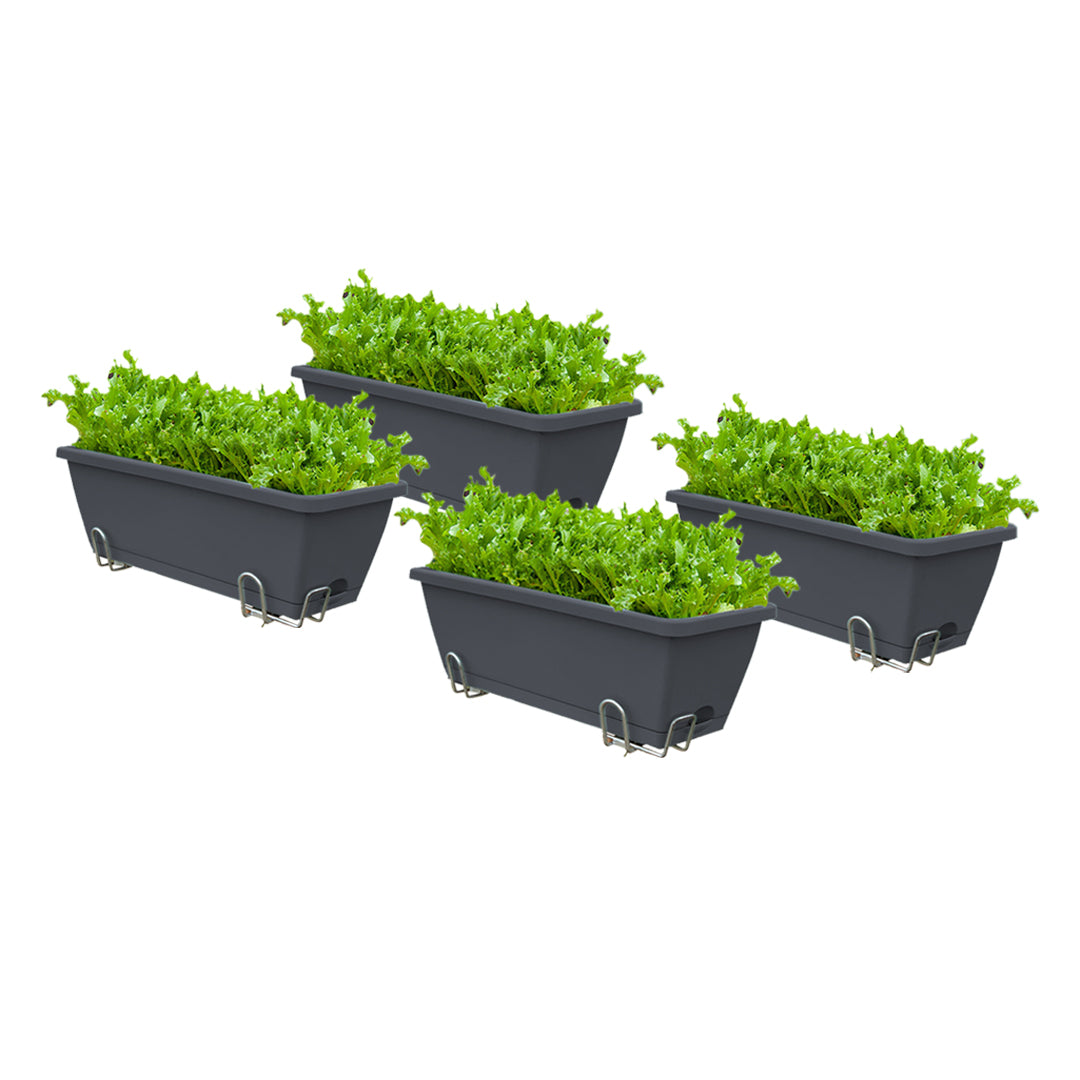 49.5cm Black Rectangular Vegetable Herb Flower Planter Box Set of 4