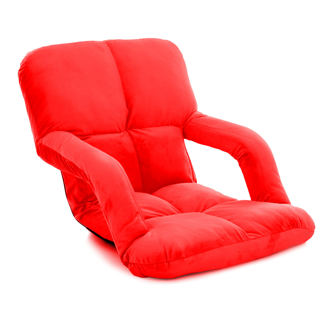 Foldable Floor Recliner Lazy Chair with Armrest Red