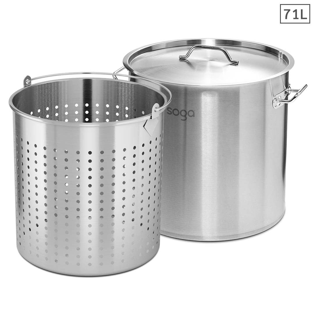 71L 18/10 Stainless Steel Stockpot with Perforated Pasta Strainer