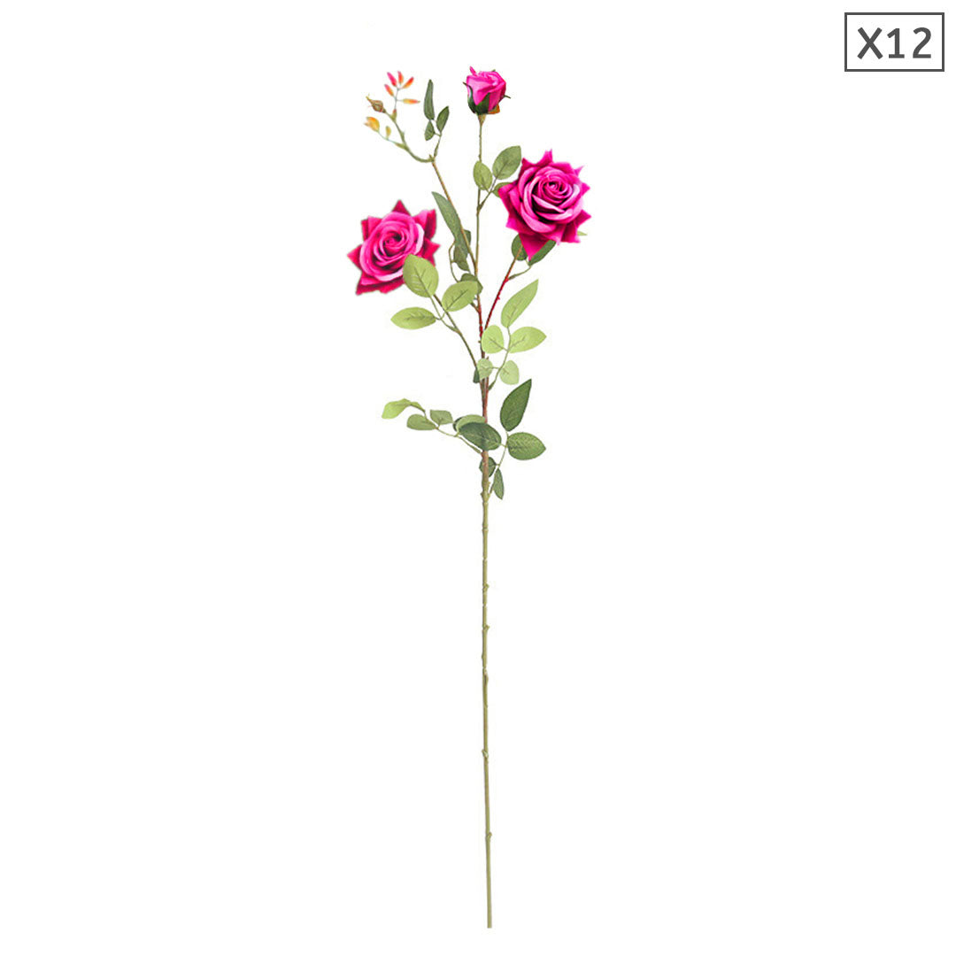 12 Heads Artificial Silk Rose Bouquet Dark Pink