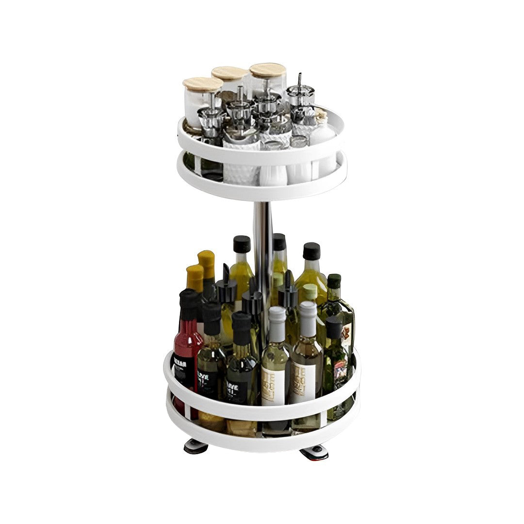 2 Tier White Round Multi-Function Kitchen Seasoning Organiser Shelf
