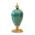 42cm Ceramic Vase with Gold Metal Base Green