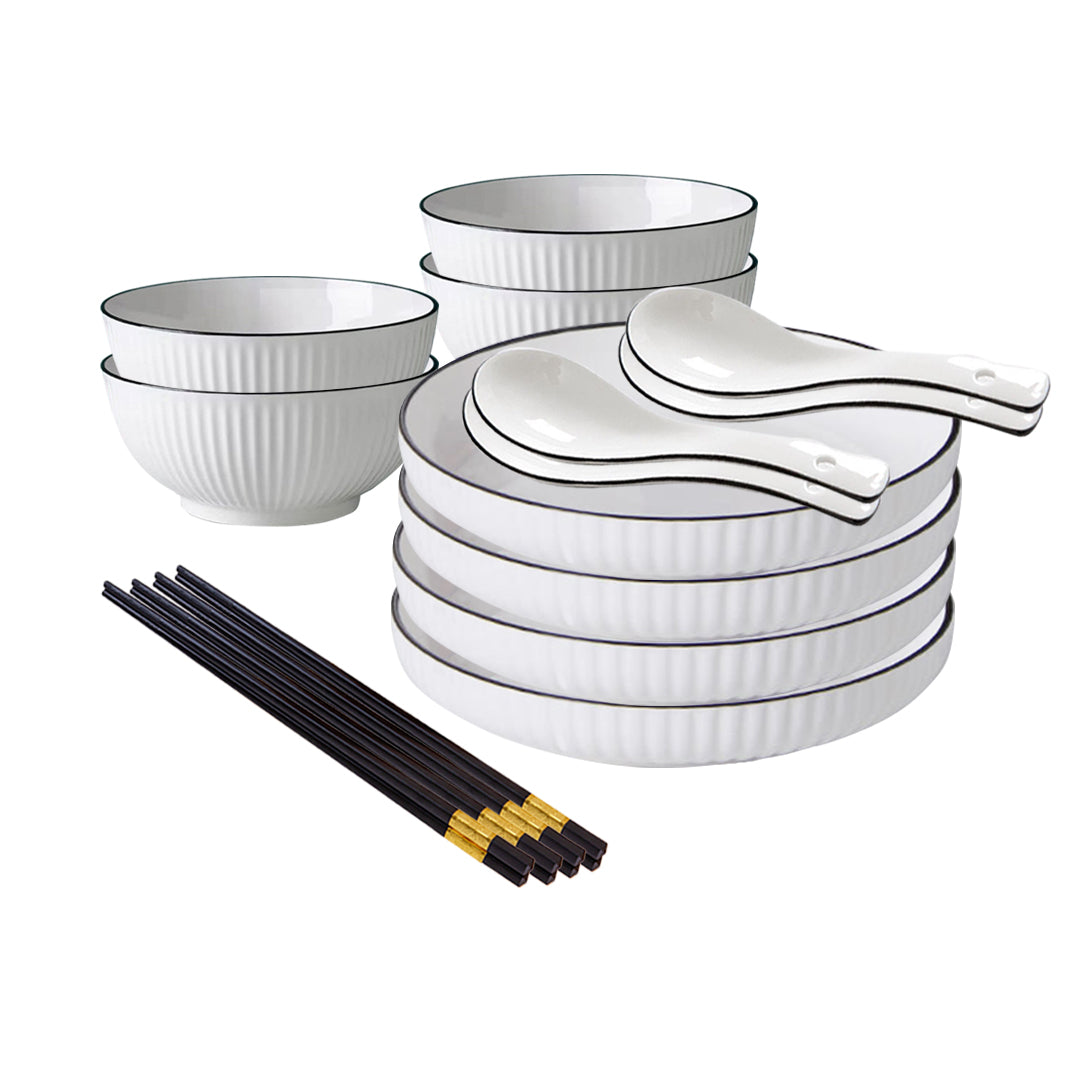 White Japanese Style Ceramic Dinnerware Set of 8