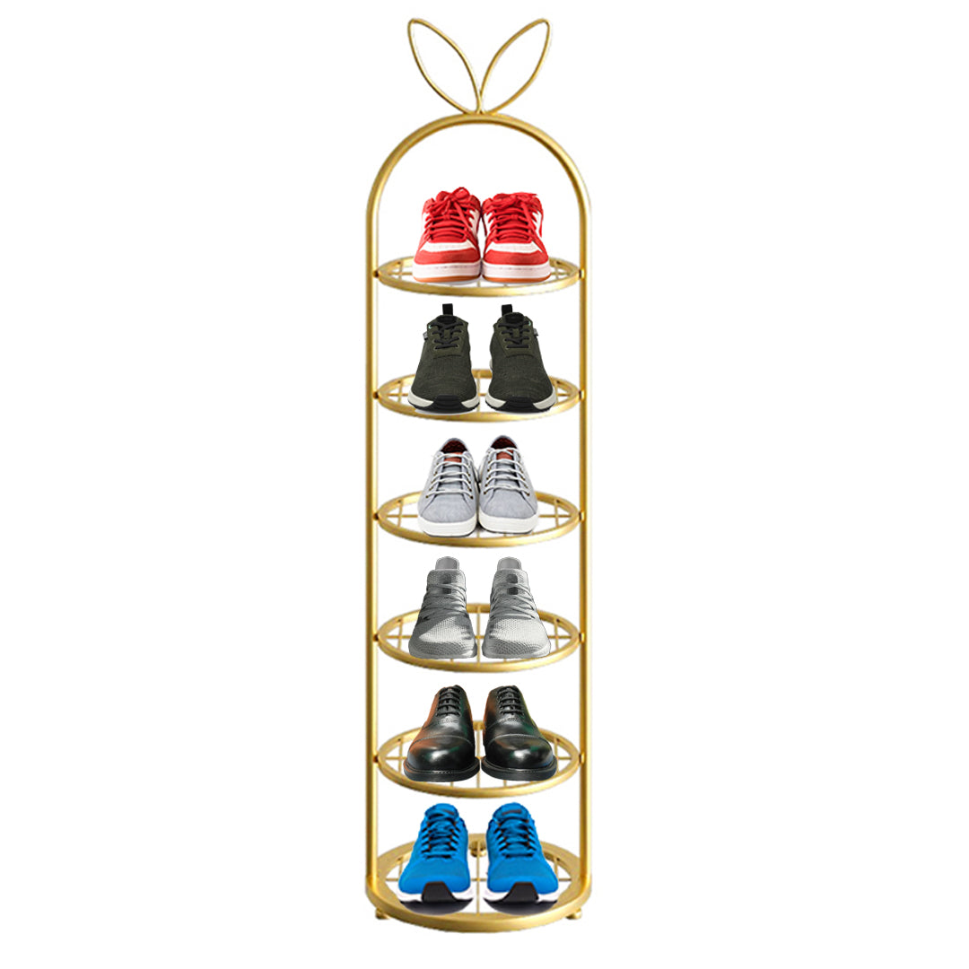 6 Tier Bunny Ears Shape Gold Plated Metal Shoe Rack Organiser