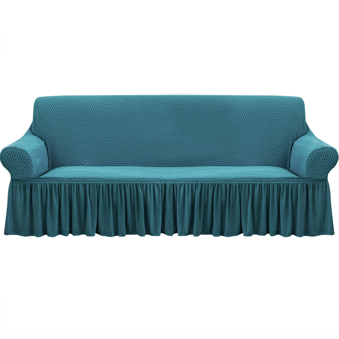Blue Colored 4- Seater Sofa Cover with Ruffled Skirt