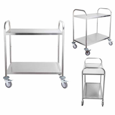 2 Tier Stainless Steel Utility Cart Round 81x46x85cm Small