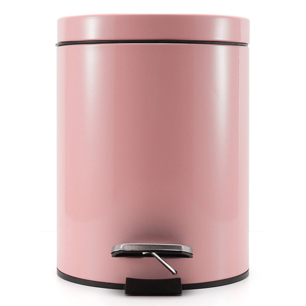 Foot Pedal Stainless Steel Trash Bin Round 12L Pink