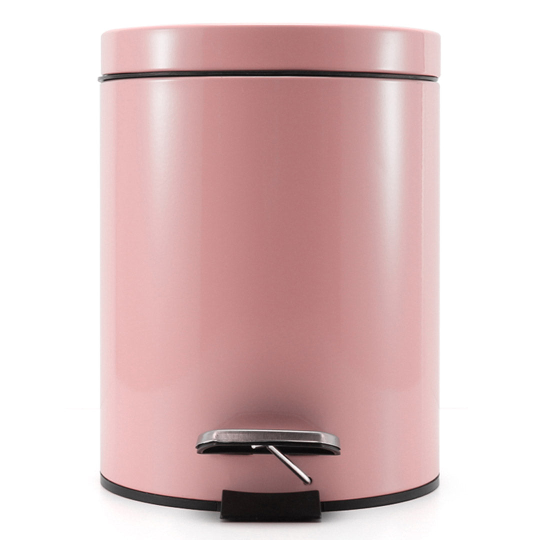 Foot Pedal Stainless Steel Trash Bin Round 12L Pink