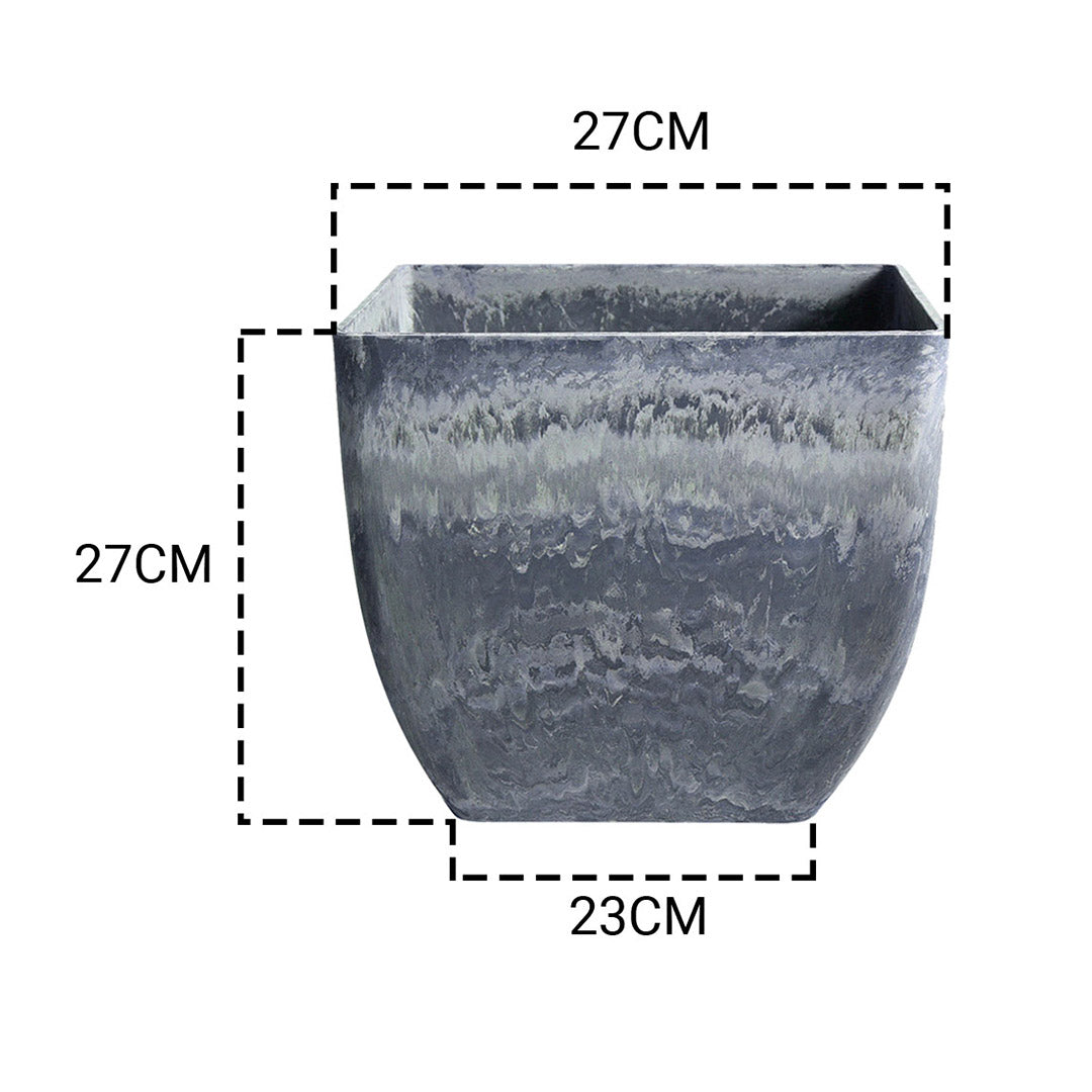 27cm Weathered Grey Square Resin Planter