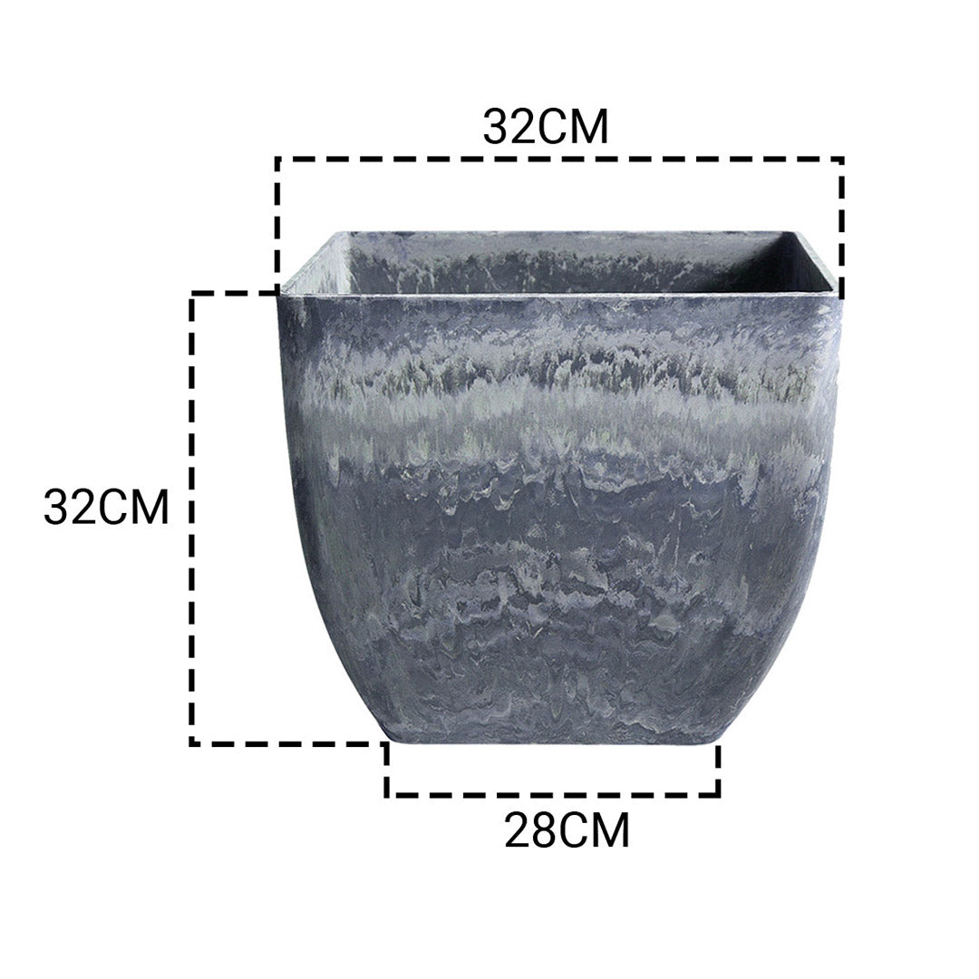 32cm Weathered Grey Square Resin Planter
