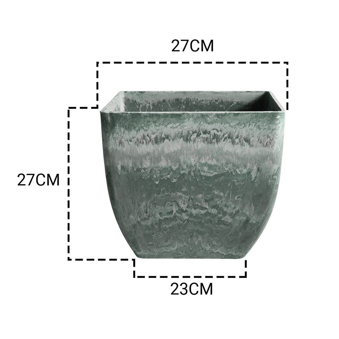 27cm Green Grey Square Resin Planter