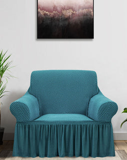 Blue Colored 1- Seater Sofa Cover with Ruffled Skirt