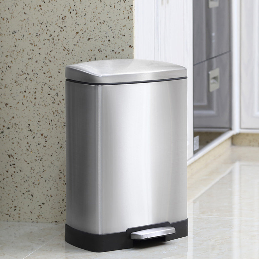 Rectangular 12L Stainless Steel Foot Pedal Recycling Bin for Garbage Silver