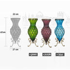 67cm Blue Glass Floor Vase with 10pcs White Artificial Flower Set
