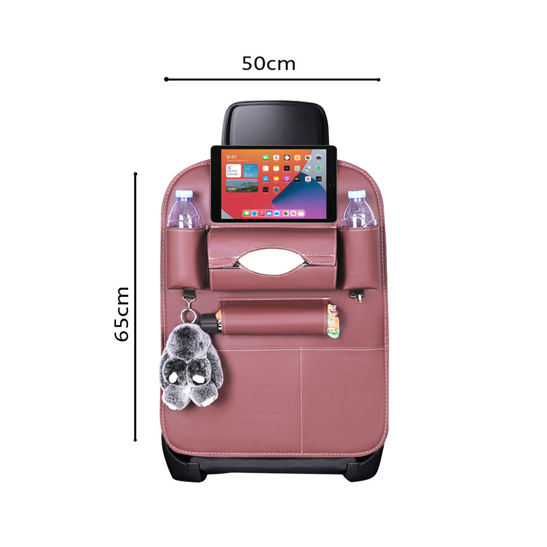 PVC Leather Car Back Seat Multi-Pocket Organizer and iPad Mini Holder Coffee
