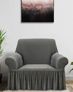 Grey Colored 1- Seater Sofa Cover with Ruffled Skirt