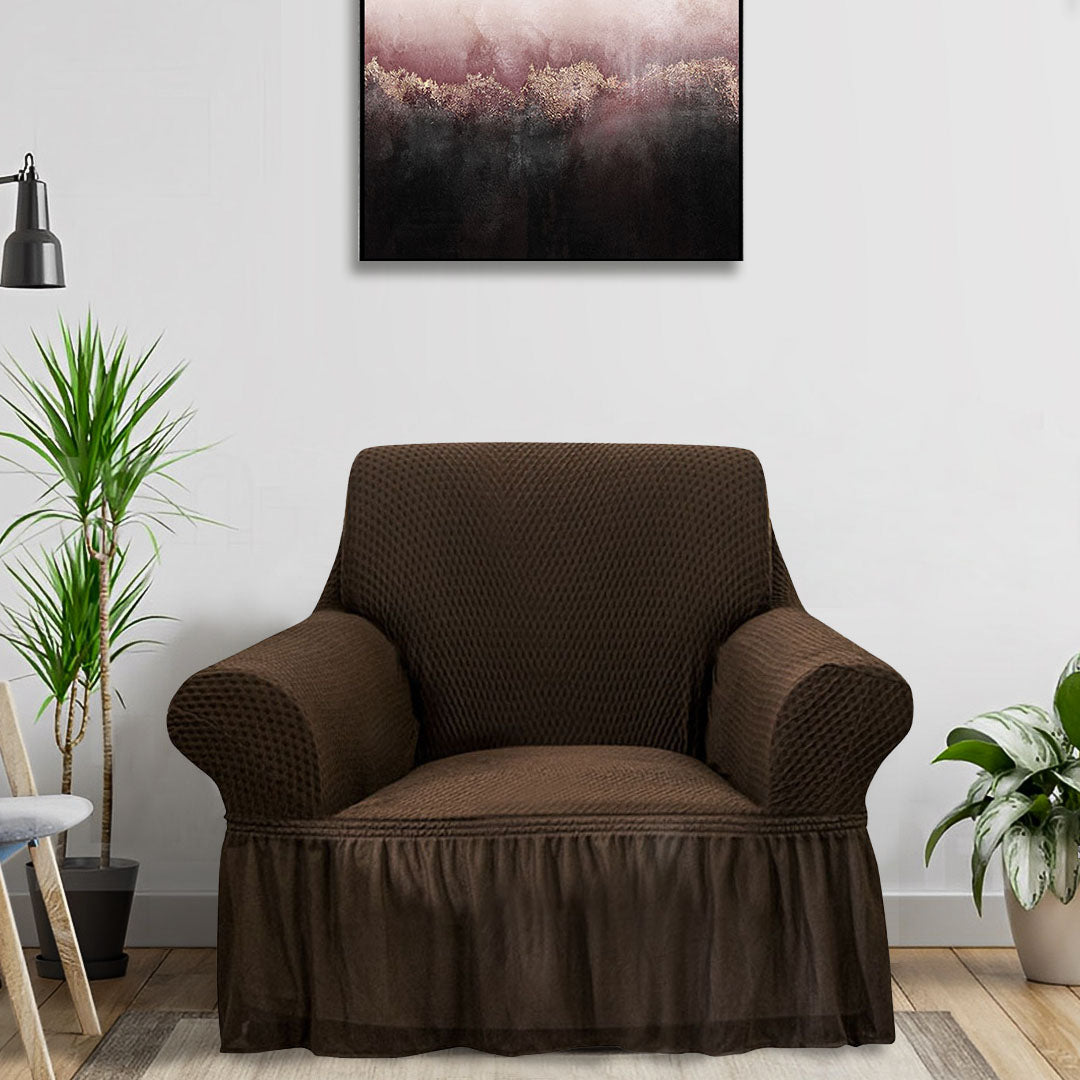 Coffee Colored 1- Seater Sofa Cover with Ruffled Skirt